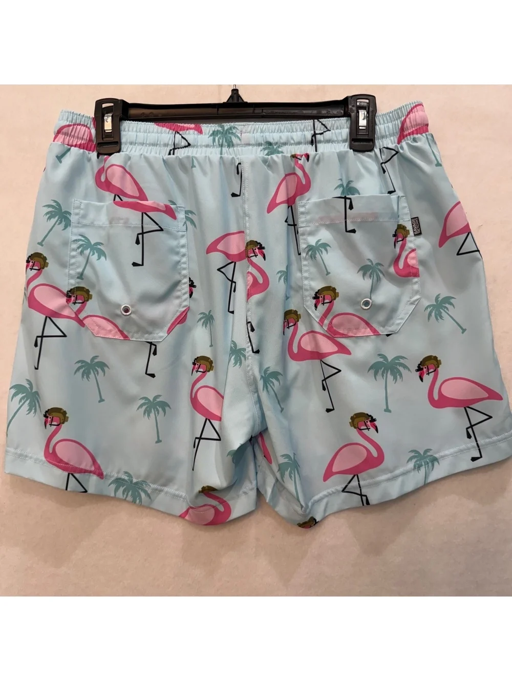 Savage Tacticians Men's Swim Trunks Sz Large Blue Tactical Flamingo Shorts Lined